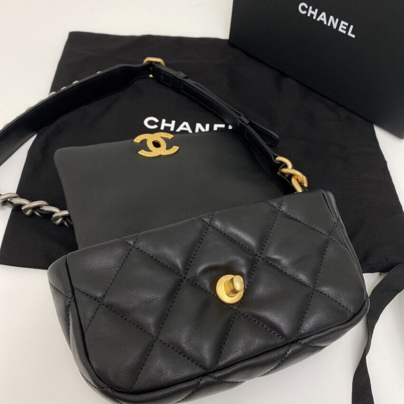 Replica Chanel Lambskin Quilted Chanel 19 Waist Bag As1163 Black