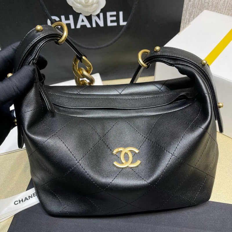 Replica Chanel Black Calfskin Leathe Hobo Bag As2910