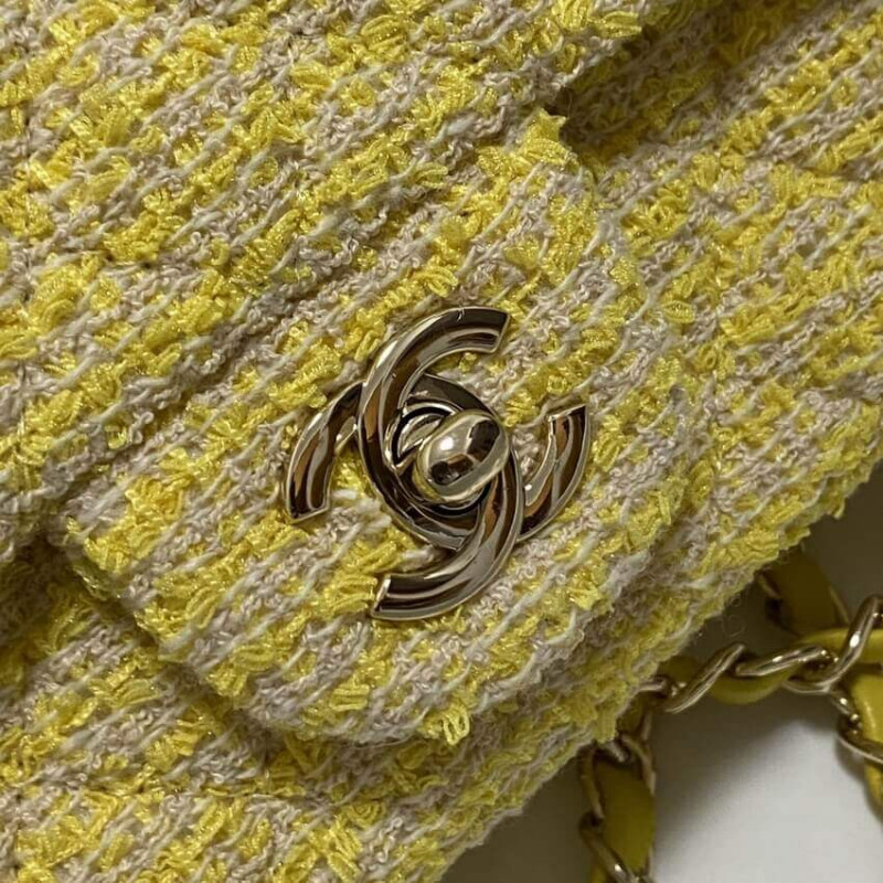 Replica Chanel 20Cm Classic Flap Bag In Yellow Tweed 1116