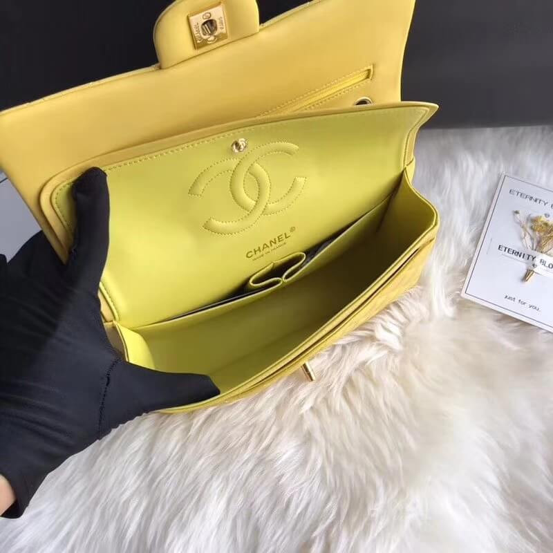 Replica Chanel 1112 Yellow Medium Size 2.55 Lambskin Leather Flap Bag