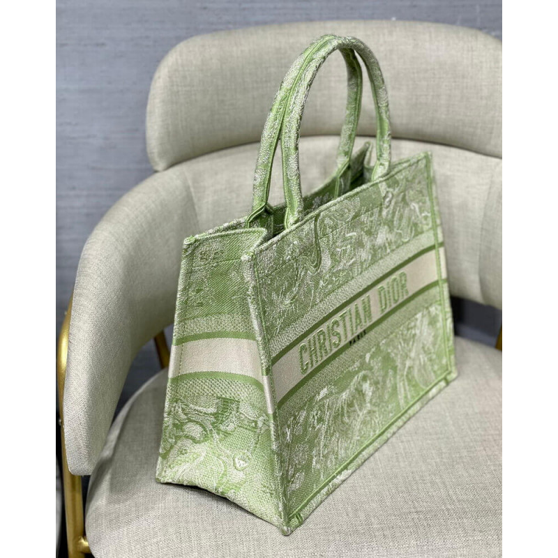 Replica Dior Small Book Tote Lime Toile De Jouy Reverse Embroidery M1296