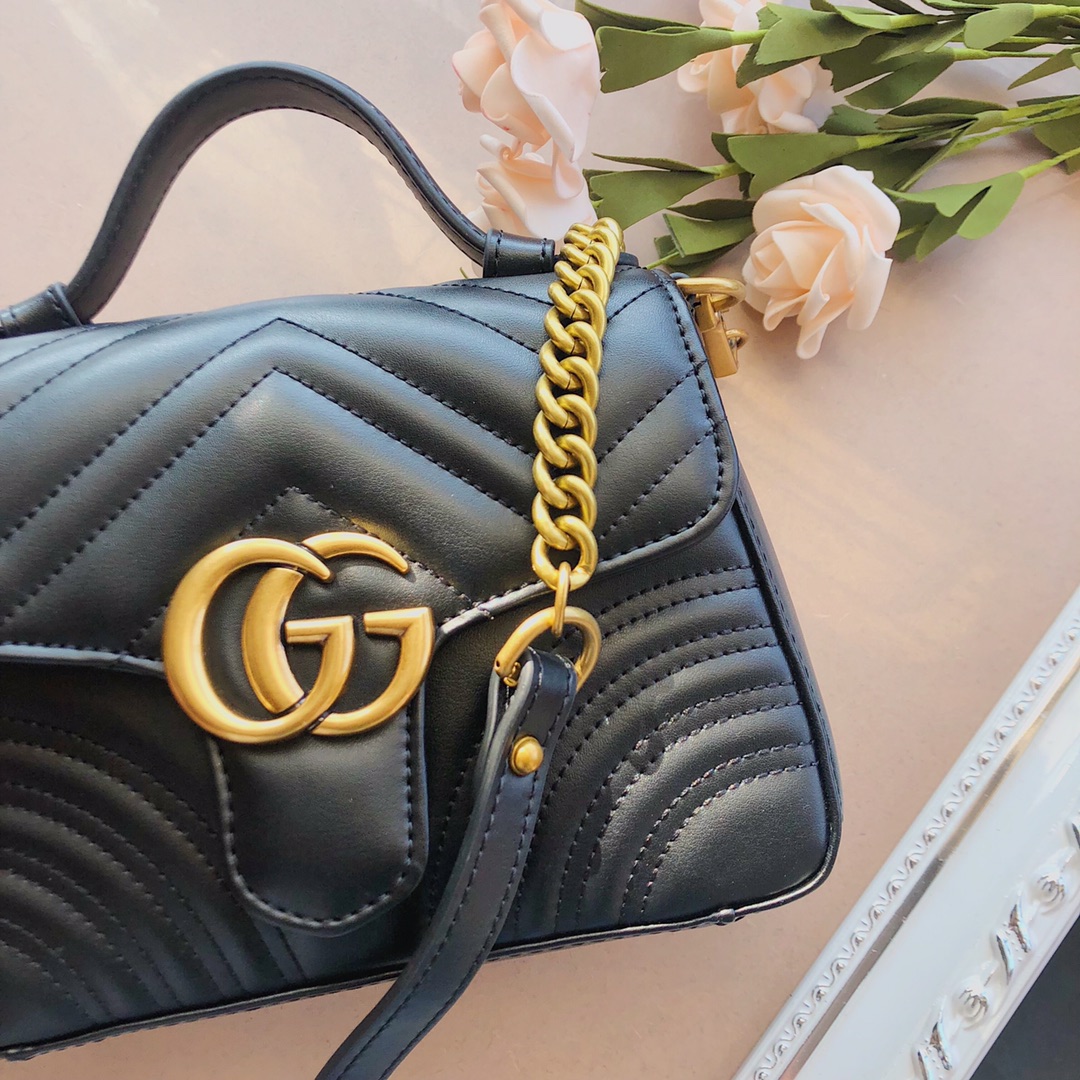 Replica Gucci Marmont Top Handle Bag Black/Brown/Green