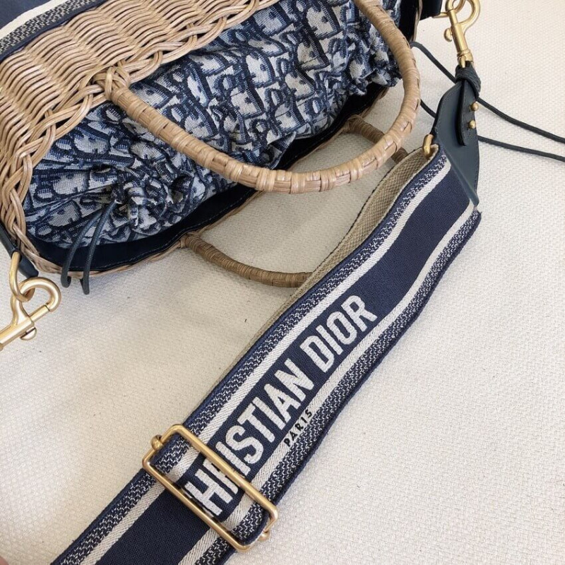 Replica Christian Dior Wicker Basket Shoulder Bag Blue Oblique M7601