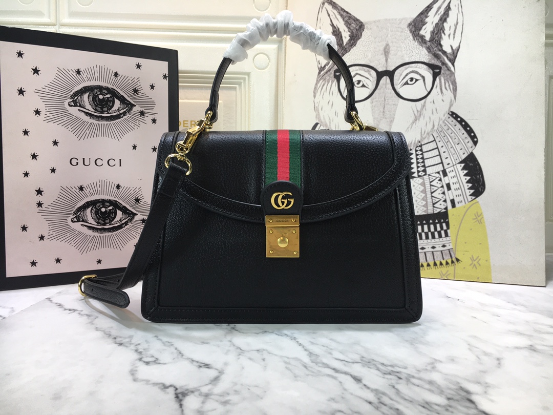 Replica Gucci Ophidia Small Top Handle Bag With Web Black/White