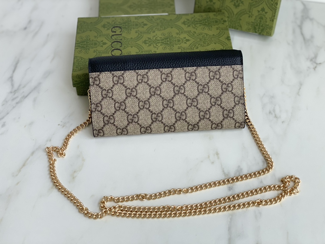 Replica Gucci Marmont Chain Wallet Beige/Black
