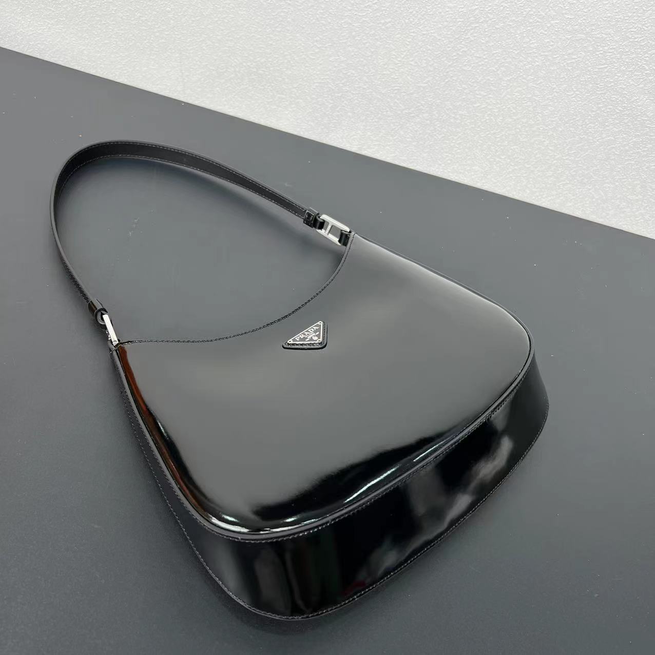 Replica Prada Cleo Brushed Leather Shoulder Bag With Flap 1Bc499 Black/Silver