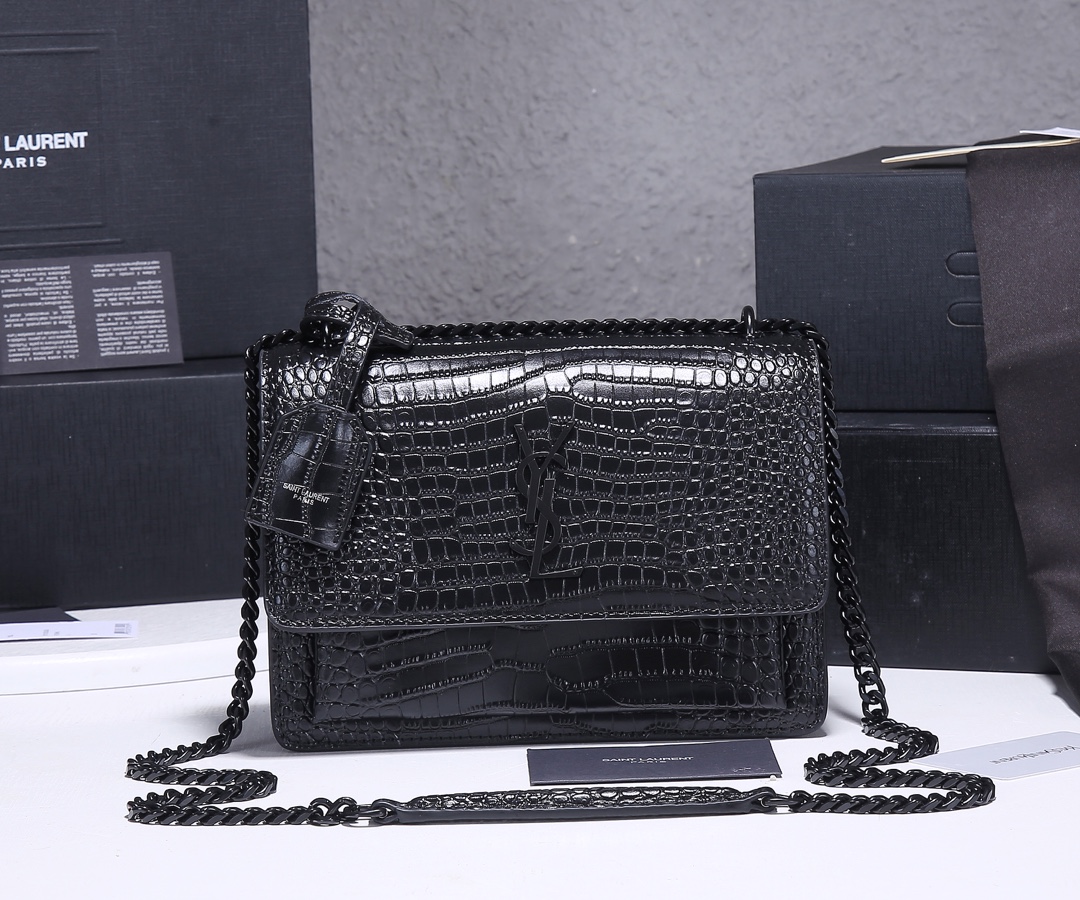 Replica Ysl Sunset Medium In Crocodile Embossed Shiny Leather 1737