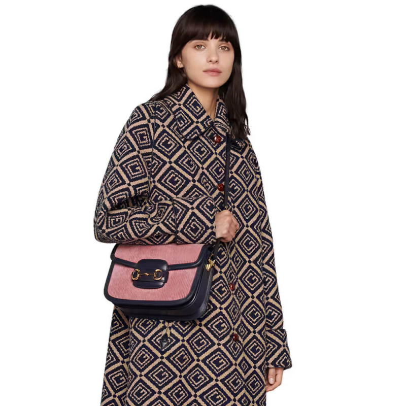 Replica Gucci Horsebit 1955 Small Bag 602204 Pink Corduroy