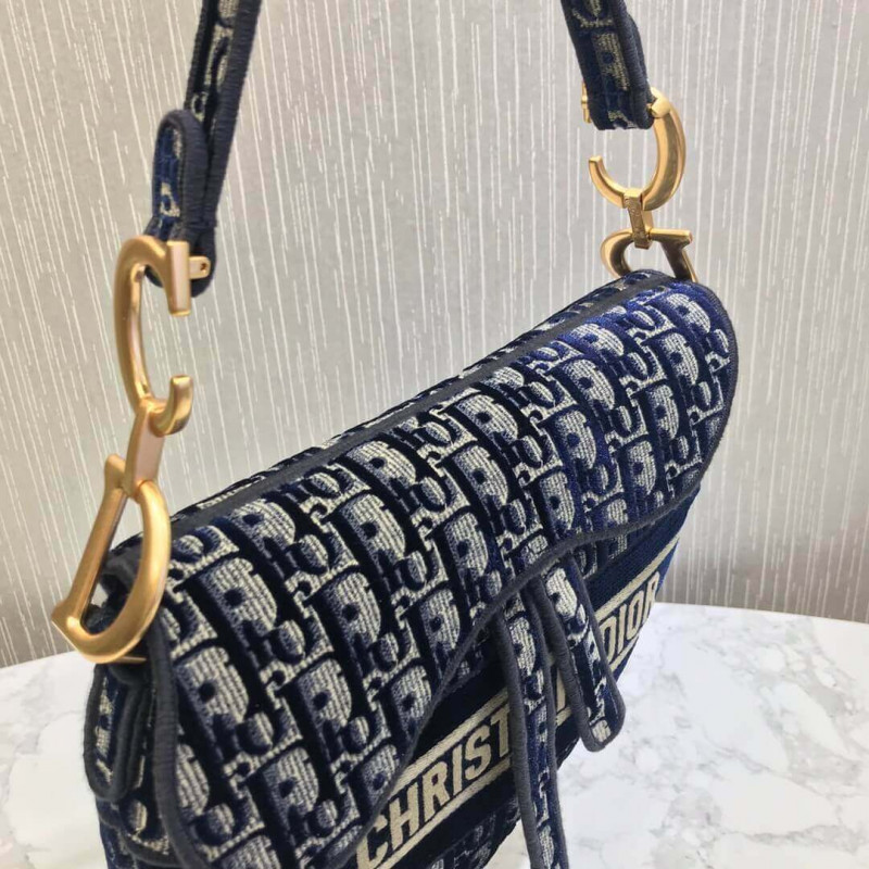 Replica Dior Oblique Embroidered Velvet Saddle Bag M0446C