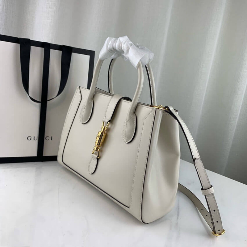 Replica Gucci Jackie 1961 Medium Tote Bag In White Leather 649016