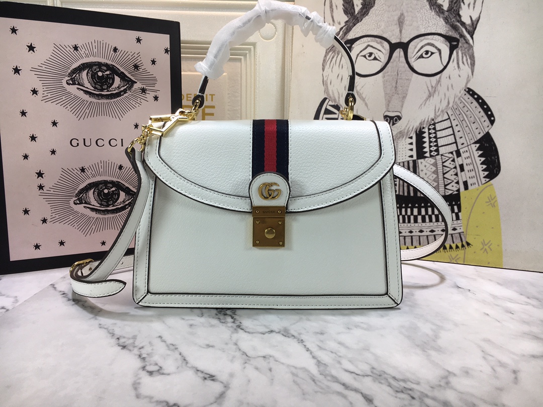 Replica Gucci Ophidia Small Top Handle Bag With Web Black/White