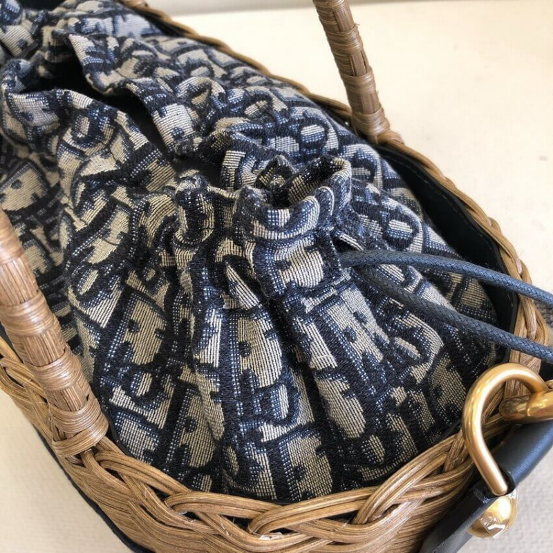 Replica Christian Dior Wicker Basket Shoulder Bag Blue Oblique M7601
