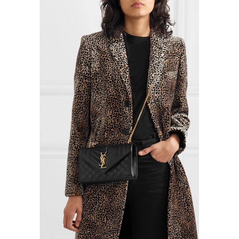 Replica Saint Laurent Grain Leather Envelope Small Bag 526286 Black