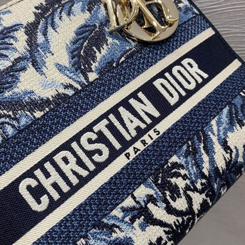 Replica Dior Medium Lady D-Lite Bag Blue Dior Palms Embroidery M0565