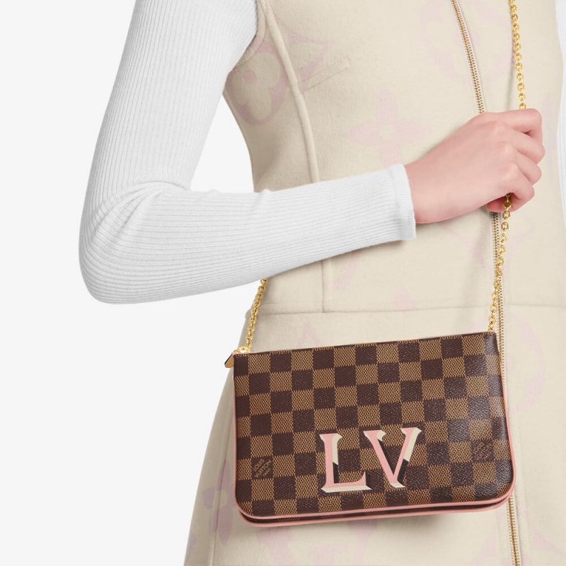 Replica Louis Vuitton Damier Ebene Double Zip Pochette N60254