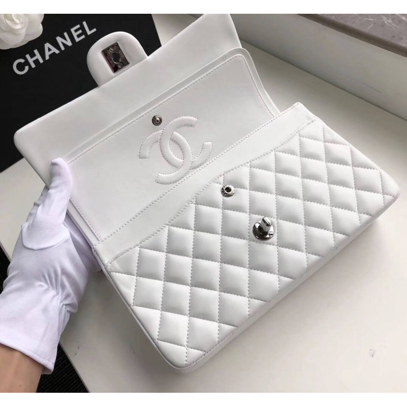 Replica Chanel 1112 White Medium Size 2.55 Lambskin Leather Flap Bag