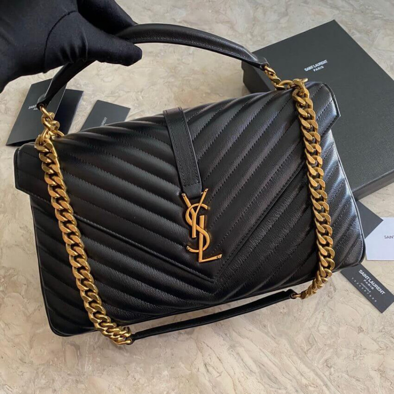 Replica Ysl Saint Laurent Sheepskin Matelasse Chevron Monogram Large College Satchel 392738 Black