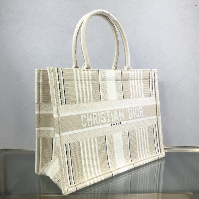Replica Dior Small Book Tote Beige Stripes Embroidery M1296
