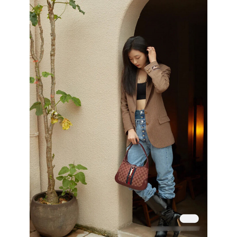 Replica Gucci Jackie 1961 Small Shoulder Bag 636706 In Burgundy Gg Canvas