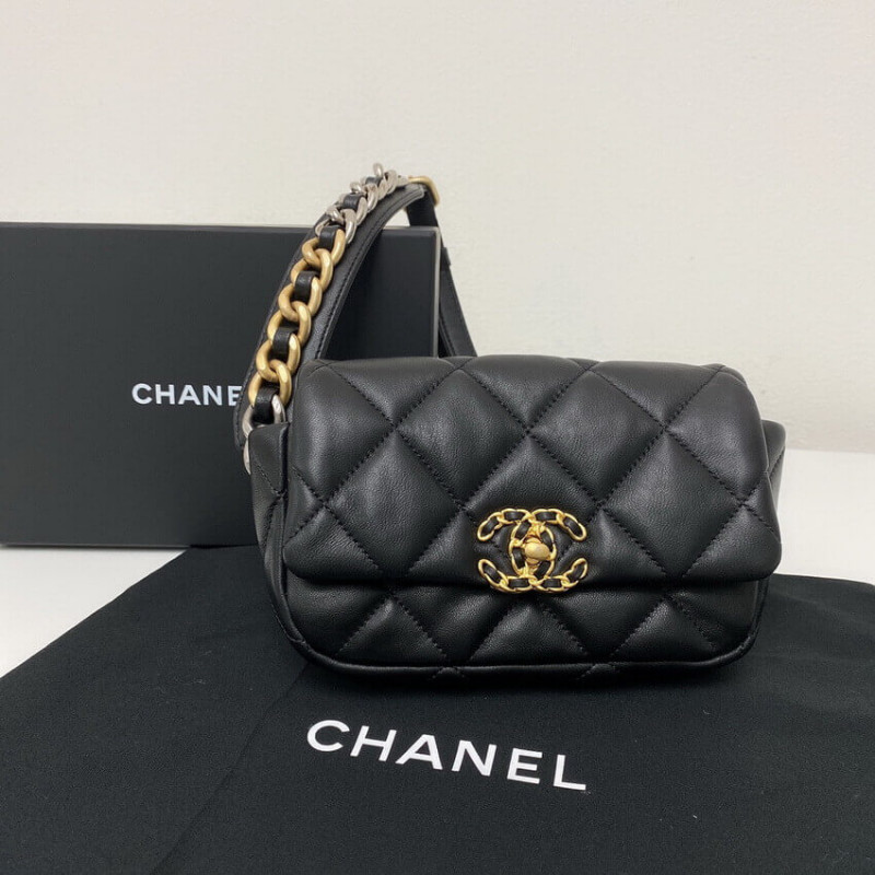 Replica Chanel Lambskin Quilted Chanel 19 Waist Bag As1163 Black