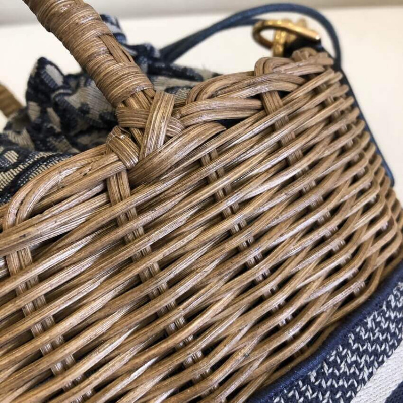 Replica Christian Dior Wicker Basket Shoulder Bag Blue Oblique M7601