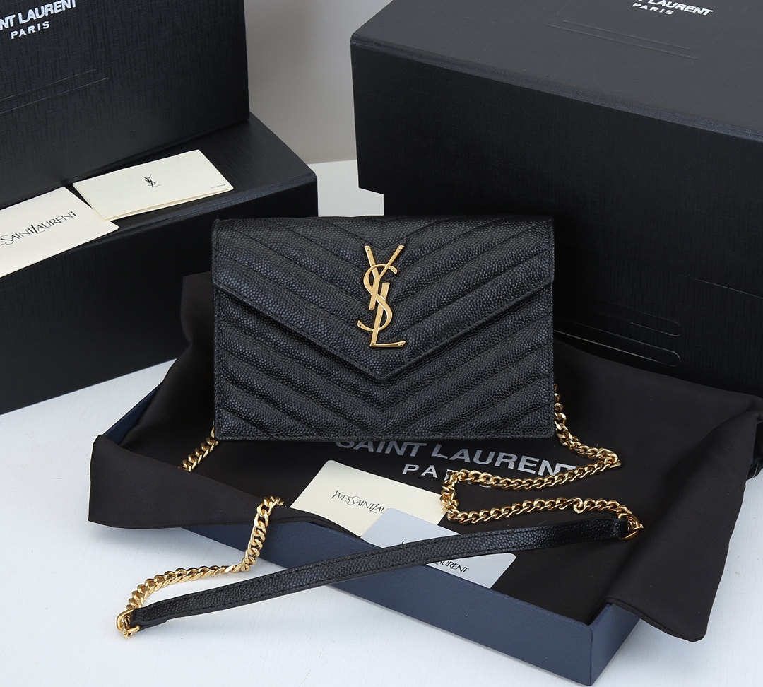Replica Ysl Envelope Chain Wallet In Grain De Poudre Embossed Leather 1888