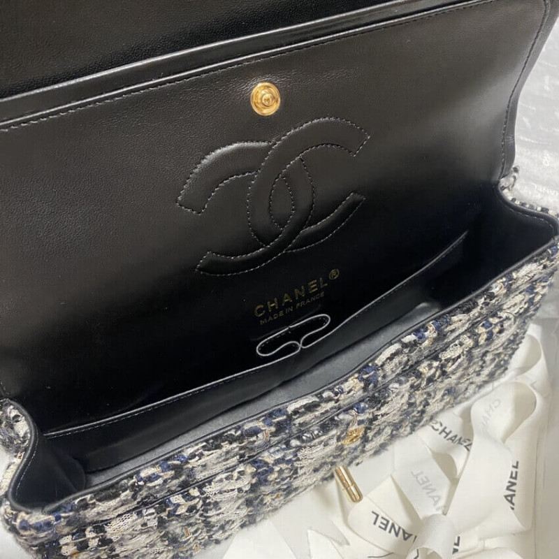 Replica Chanel Classic Flap Bag In Black/Beige Glittered Tweed 1112