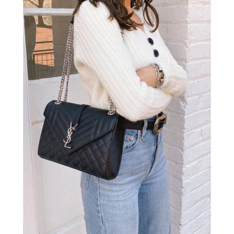 Replica Saint Laurent Grain Leather Envelope Medium Bag 487206 Black