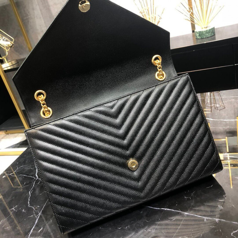 Replica Saint Laurent Grain Leather Large Envelope Chain Bag 396910 Black
