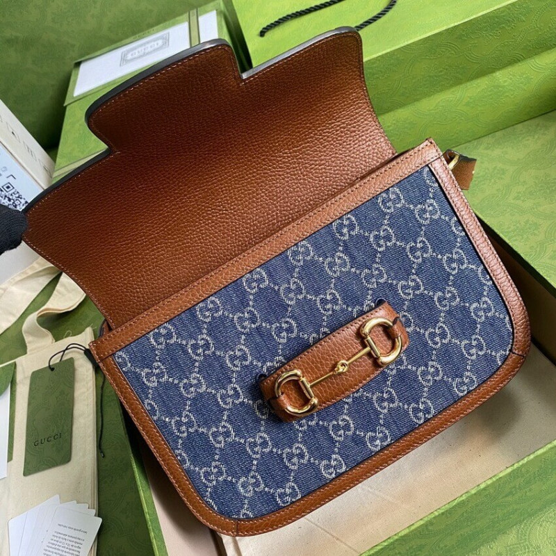 Replica Gucci Horsebit 1955 Small Bag 602204 In Blue Denim