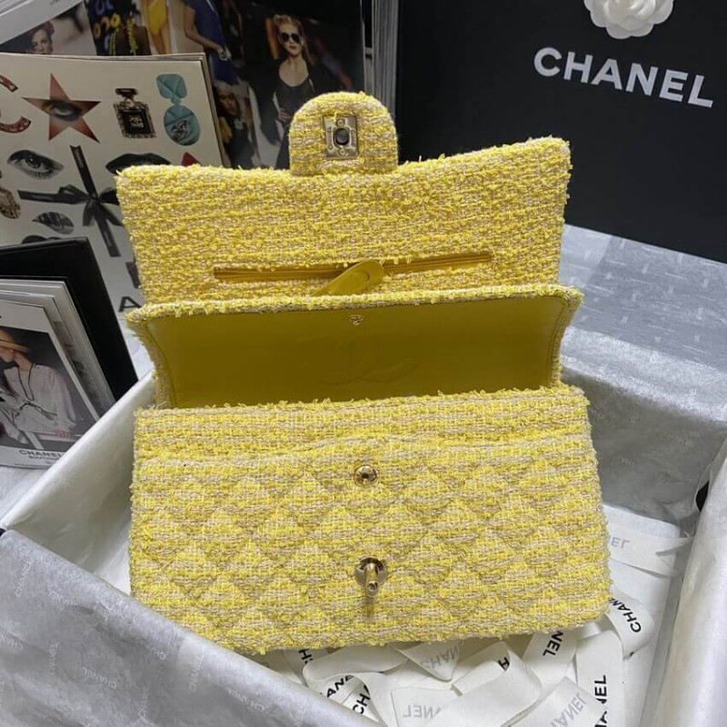 Replica Chanel Classic Flap Bag In Yellow Tweed 1112
