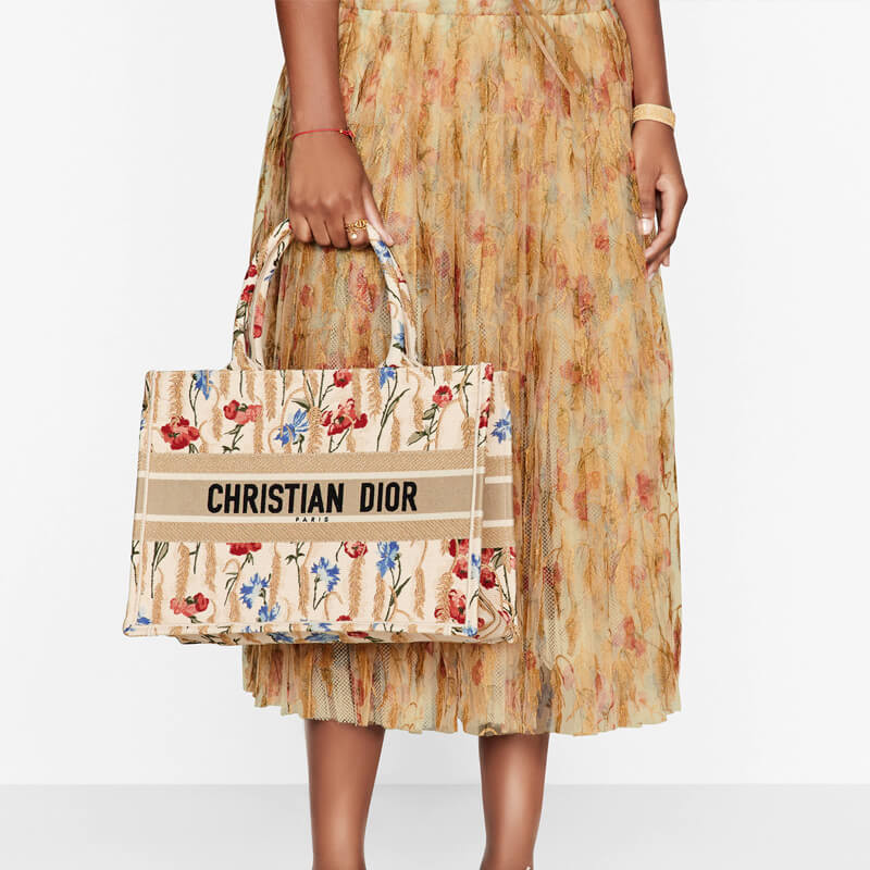 Replica Dior Small Book Tote In Hibiscus Metallic Thread Embroidery M1296