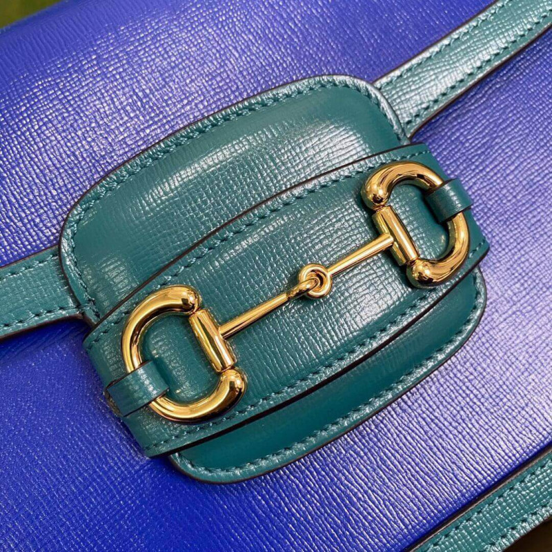 Replica Gucci Horsebit 1955 Small Shoulder Bag 602204 Blue And Green Leather