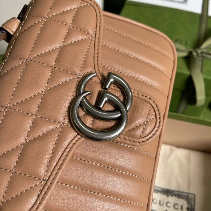 Replica Gucci Gg Marmont Rose Beige Matelasse Leather Mini Top Handle Bag 583571