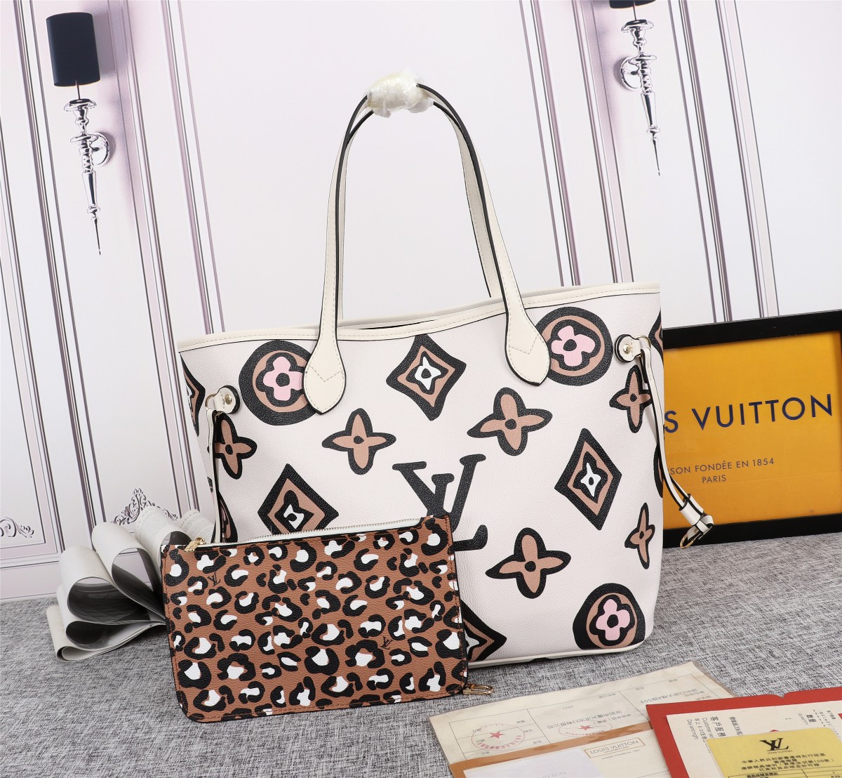Replica Louis Vuitton Aaa-Neverfull Mm Tote Bag Black/White M45818