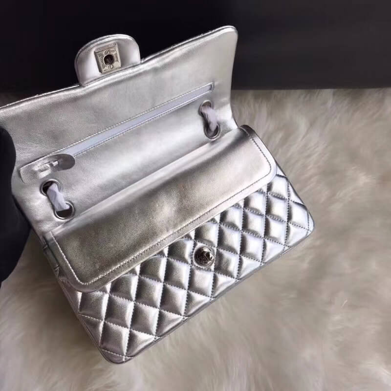Replica Chanel 1112 Silver Medium Size 2.55 Lambskin Leather Flap Bag