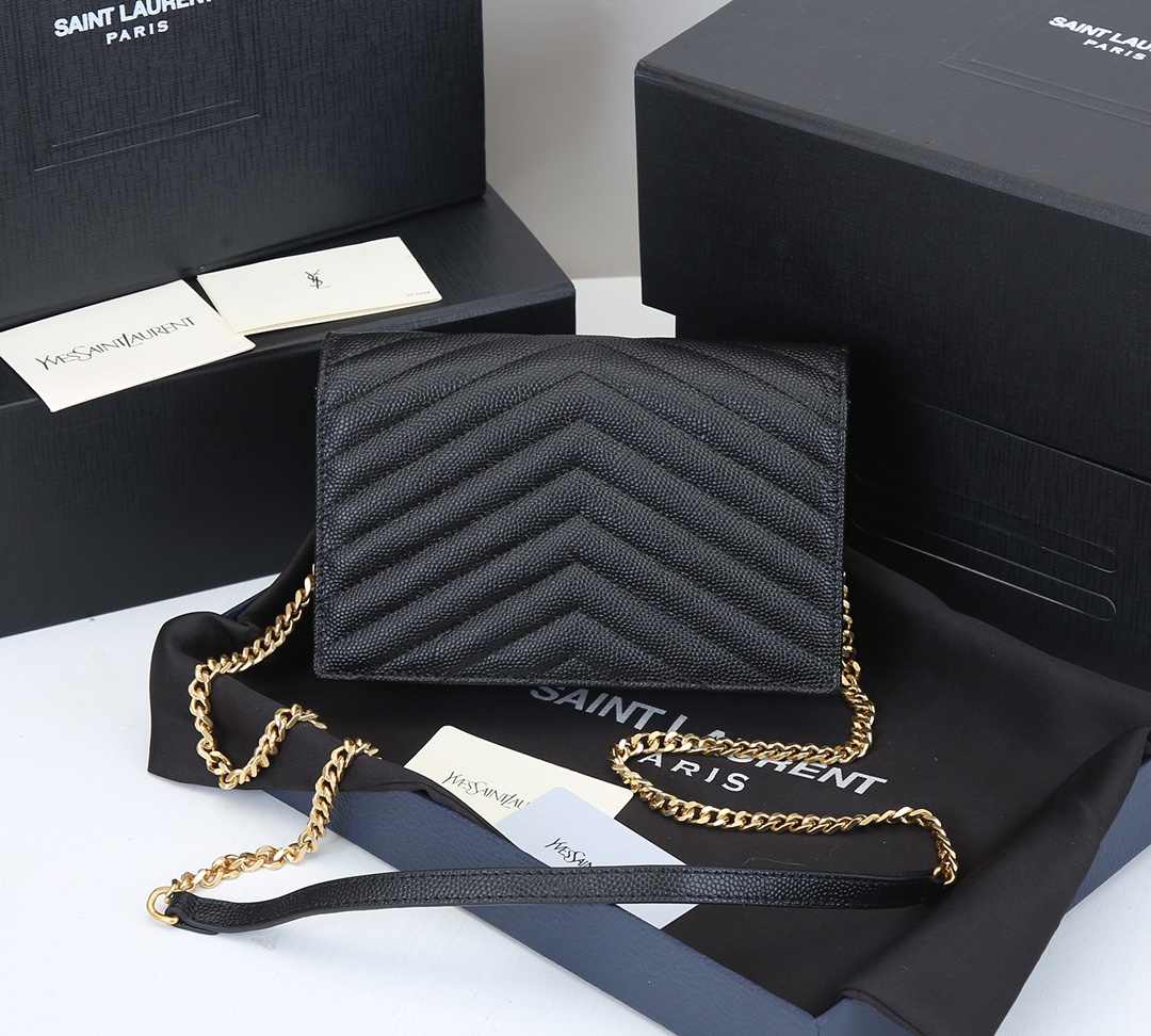 Replica Ysl Envelope Chain Wallet In Grain De Poudre Embossed Leather 1888