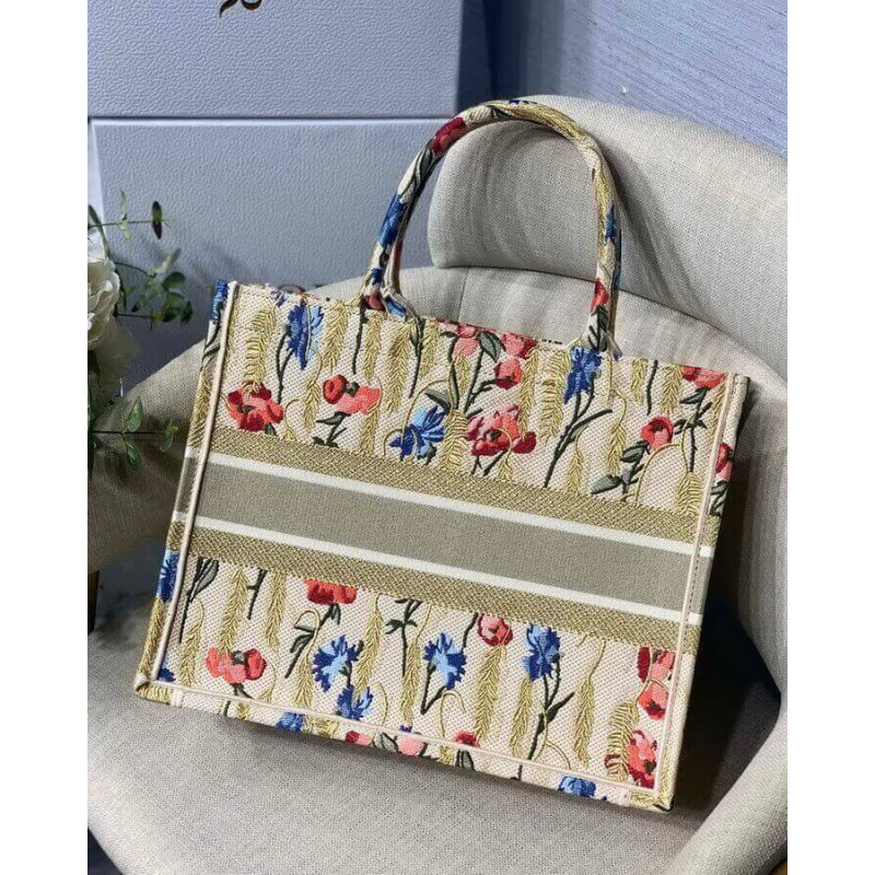 Replica Dior Small Book Tote In Hibiscus Metallic Thread Embroidery M1296