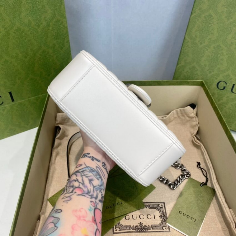 Replica Gucci Gg Marmont White Matelasse Leather Mini Top Handle Bag 583571