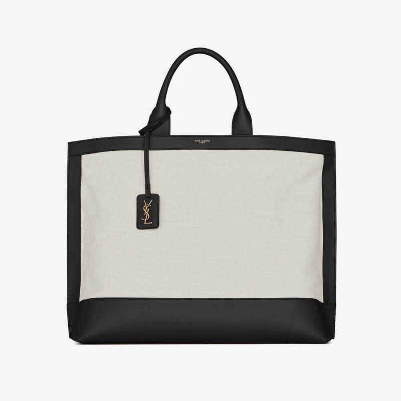 Replica Saint Laurent Shopping Tag En Cuir Et Toile 619757