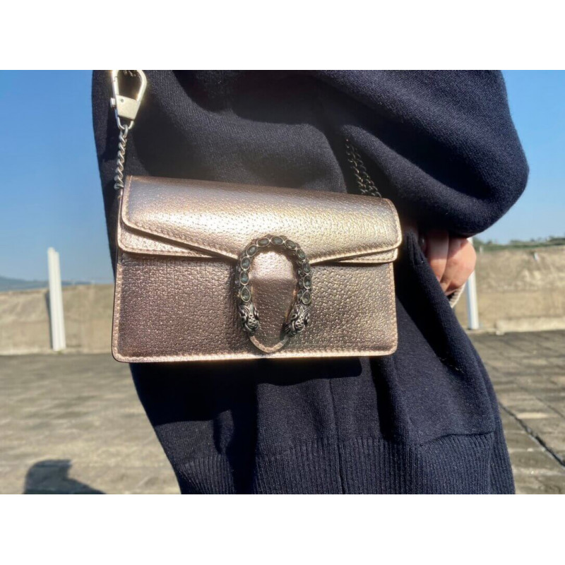 Replica Gucci Dionysus Small Shoulder Bag In Rose Gold Lame Leather 499623