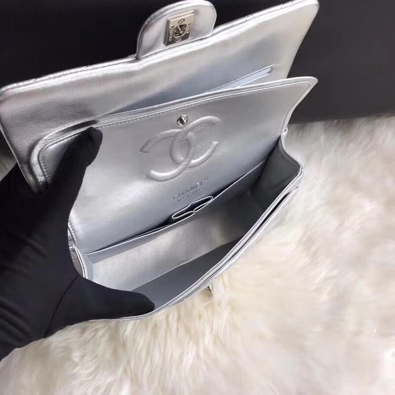 Replica Chanel 1112 Silver Medium Size 2.55 Lambskin Leather Flap Bag