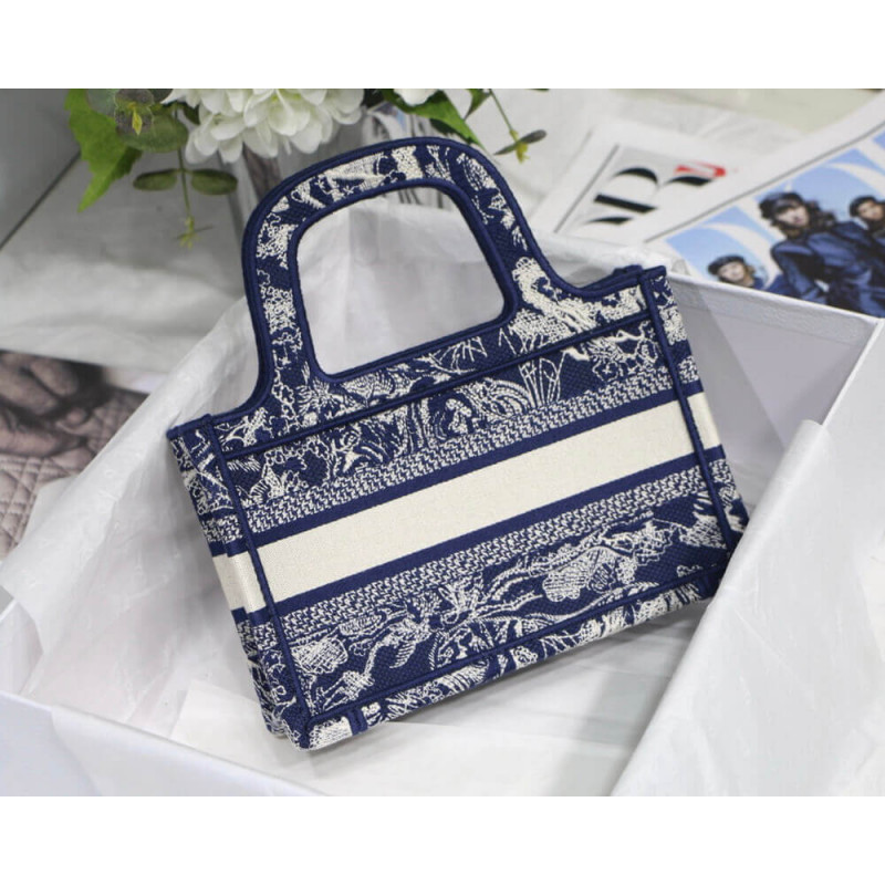 Replica Dior Mini Book Tote Blue Toile De Jouy Reverse Embroidery M1271