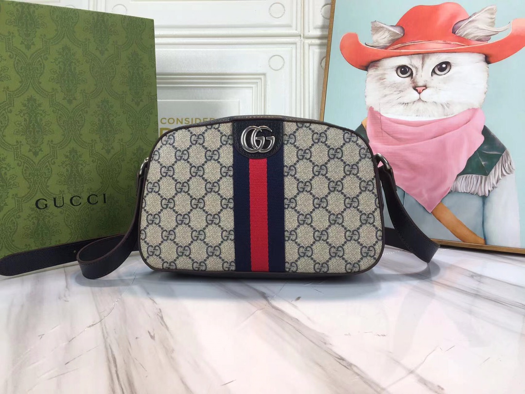 Replica Gucci Ophidia Double G Shoulder Bag- Black/White
