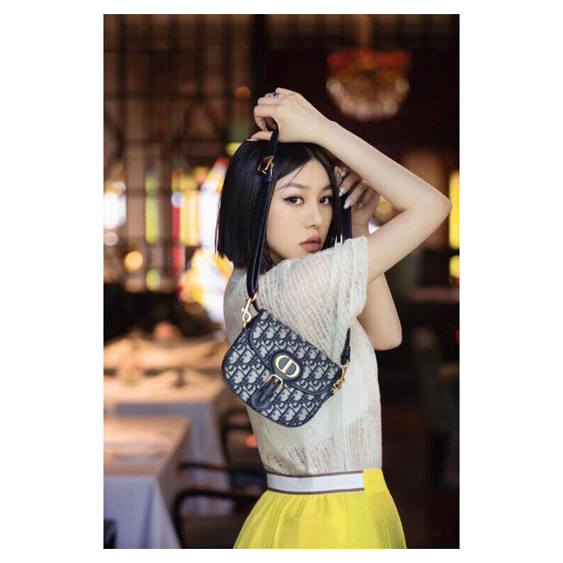 Replica Christian Dior Small Dior Bobby Bag In Blue Dior Oblique Jacquard M9317