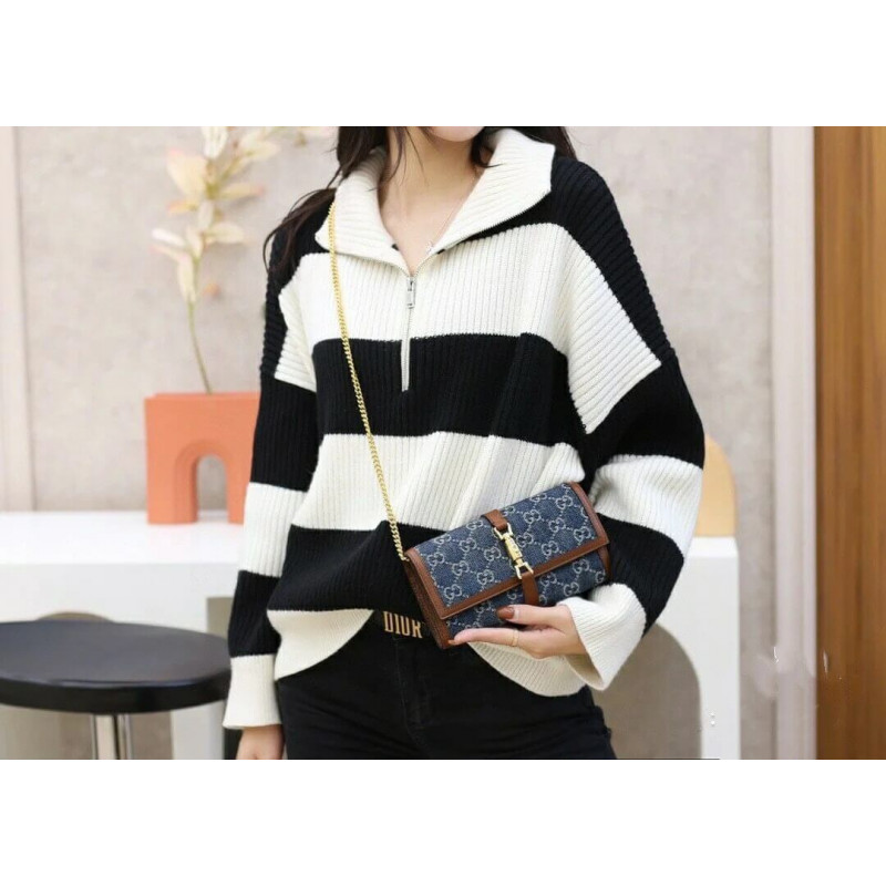 Replica Gucci Jackie 1961 Chain Wallet 652681 In Blue Denim