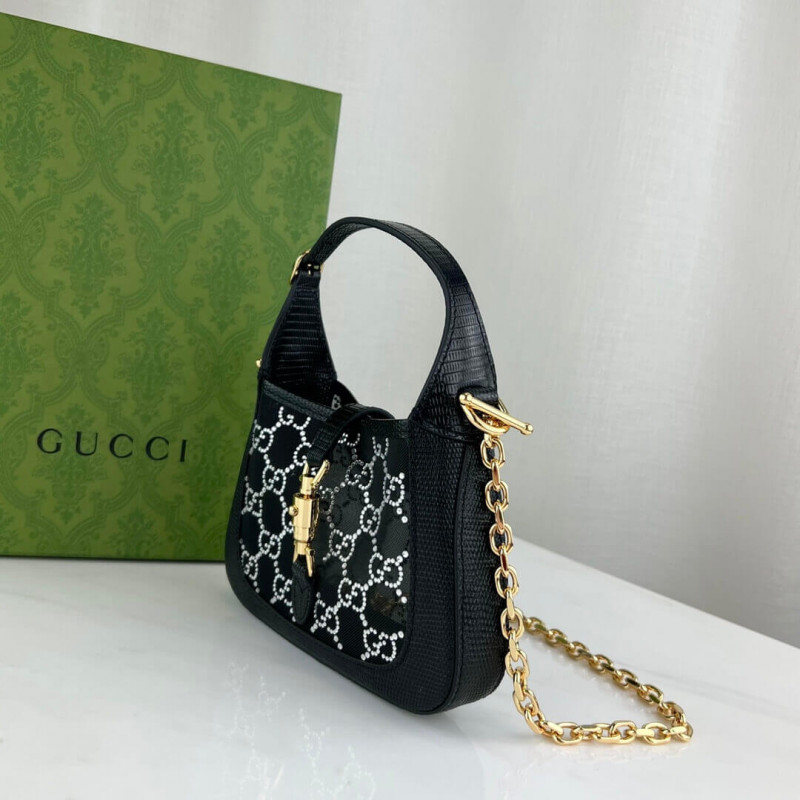 Replica Gucci Jackie 1961 Mini Crystal Gg Lizard Bag 677027 Black