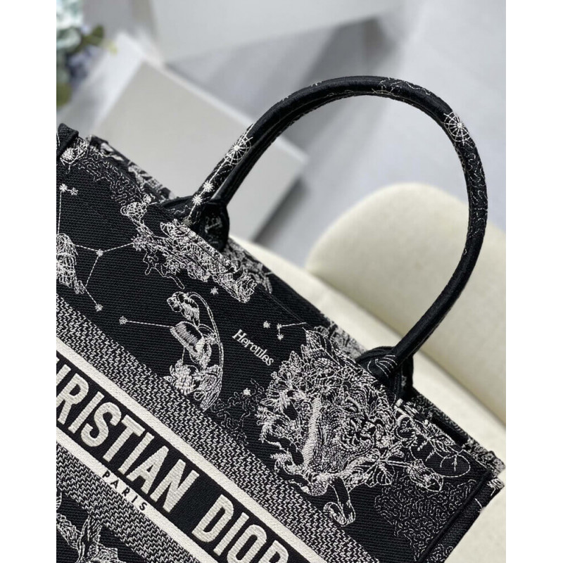 Replica Christian Dior Medium Book Tote Black Toile De Jouy Zodiac Embroidery M1296