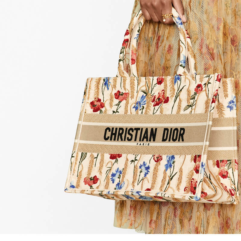 Replica Dior Small Book Tote In Hibiscus Metallic Thread Embroidery M1296