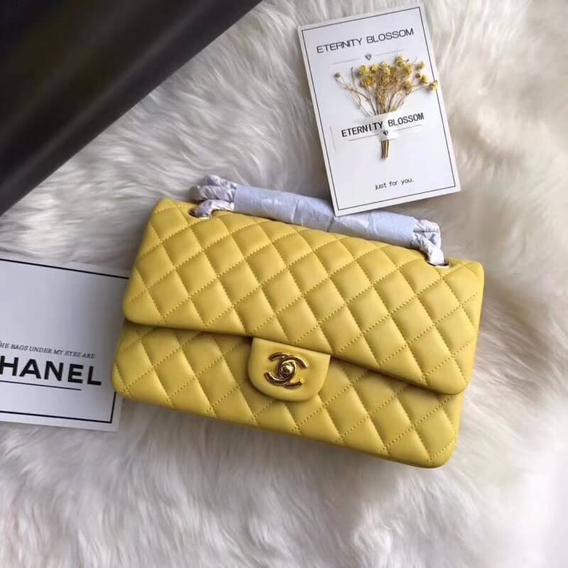 Replica Chanel 1112 Yellow Medium Size 2.55 Lambskin Leather Flap Bag